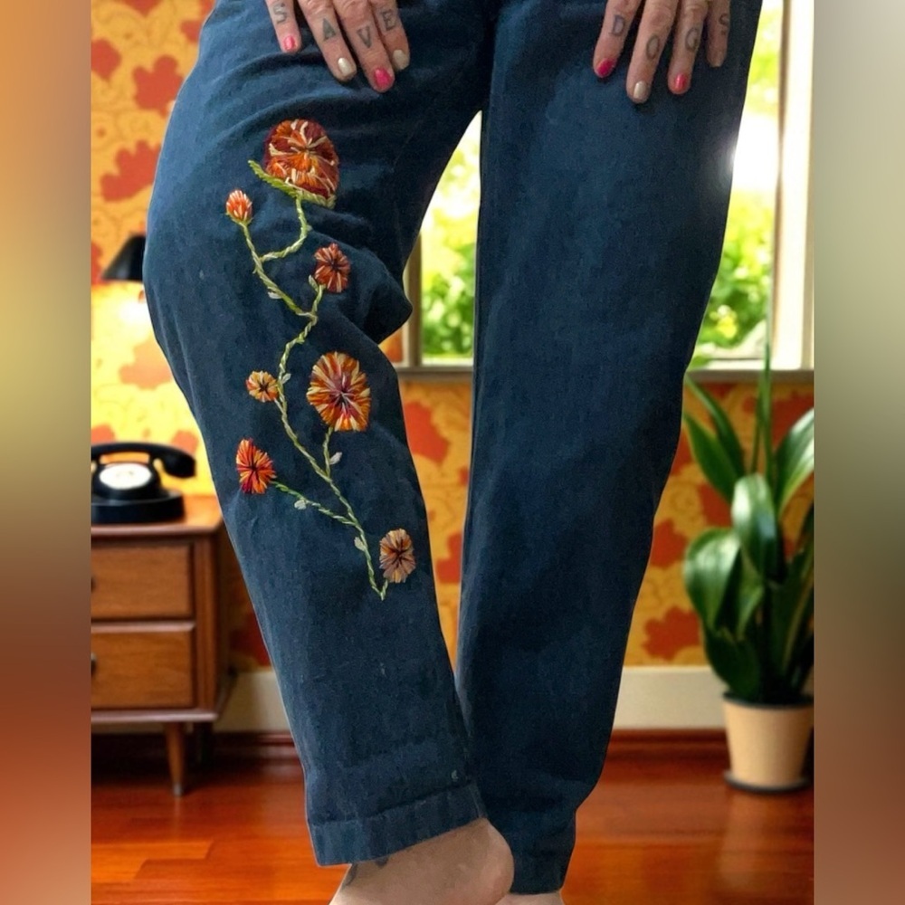 Hand embroidered Dreams custom Blue Denim Mechanic Jumpsuit Coveralls - Picture 3 of 12